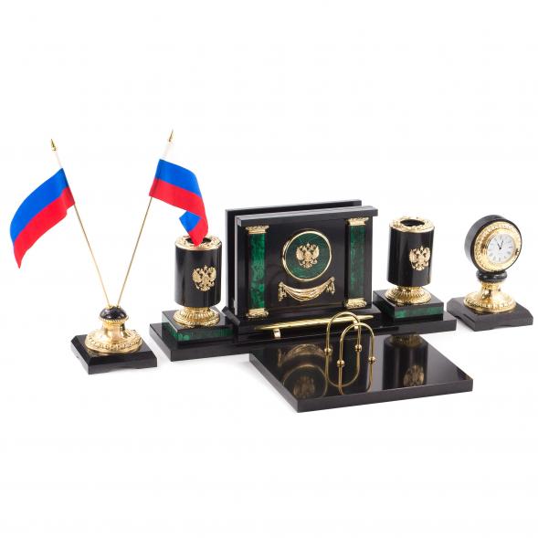 Письменный набор &amp;quot;Герб Российской Федерации&amp;quot; из малахита 120213