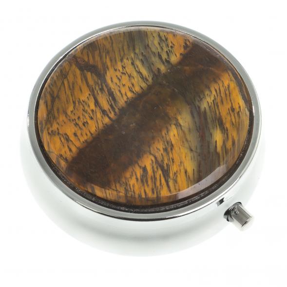 Таблетница на 3 отсека камень тигровый глаз цвет серебро 123200