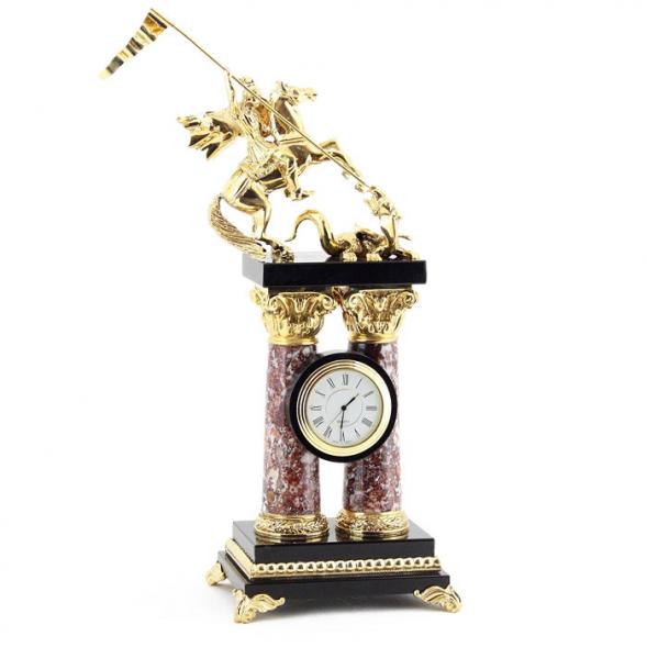 Каминные часы &amp;quot;Георгий Победоносец&amp;quot; на столбах из  креноида и бронзы 113148