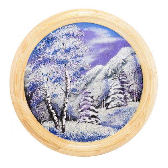 Панно каменное на тарелке из дерева &amp;quot;Зимний пейзаж&amp;quot; 40 см 111127