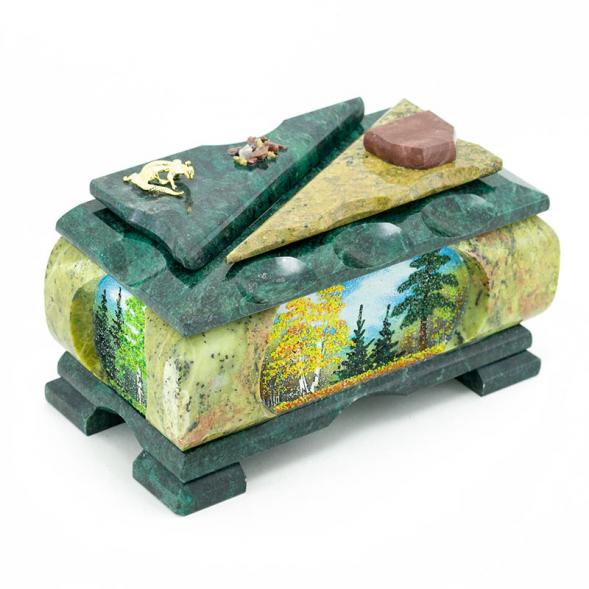 Ларец из камня &amp;quot;Природа&amp;quot; с рисунком средний змеевик 20x11x11 см 112183