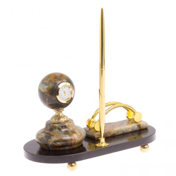 Мини-набор &amp;quot;Шар&amp;quot; с часами и визитницей из офиокальцита 125081