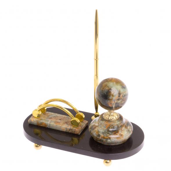 Мини-набор &amp;quot;Шар&amp;quot; с часами и визитницей из офиокальцита 125081