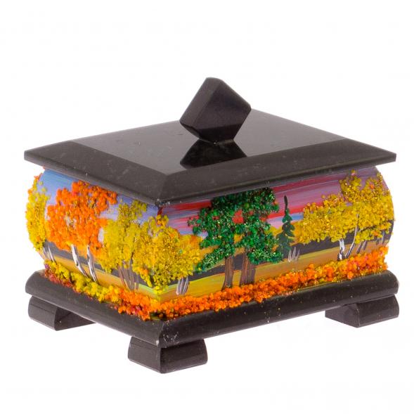 Шкатулка из черного змеевика &amp;quot;Осенний пейзаж&amp;quot; 12х10х9,5 см 125308