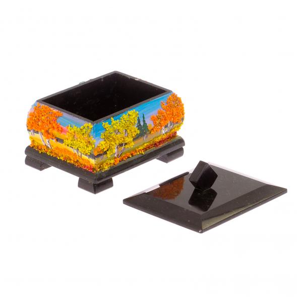 Шкатулка из черного змеевика &amp;quot;Осенний пейзаж&amp;quot; 12х10х9,5 см 125308