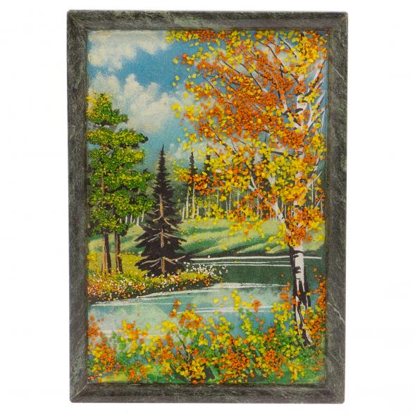Картина из камня &amp;quot;Осенний пейзаж&amp;quot; рамка змеевик 16,5х23 см 125782
