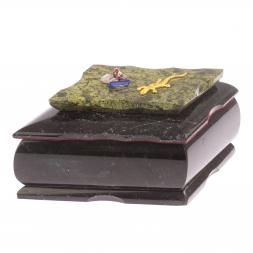 Шкатулка "Ромб" камень змеевик 17х9х8,5 см