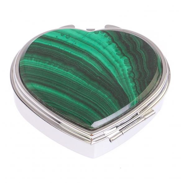 Таблетница &amp;quot;Сердце&amp;quot; на 3 отделения малахит цвет серебро 125084
