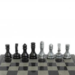 Шахматы с гравировкой "Греческий орнамент" доска 40х40 см змеевик / серый мрамор