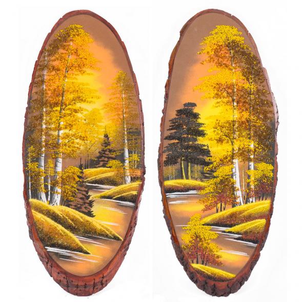 Панно на срезе дерева &amp;quot;Осень янтарная&amp;quot; вертикальное 85-90 см каменная крошка 111084