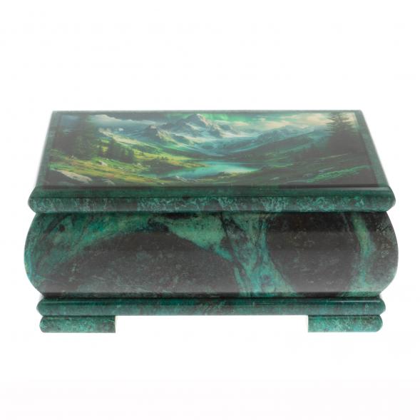 Шкатулка &amp;quot;Горный пейзаж&amp;quot; из змеевика 18х10х8,5 см 130033