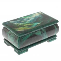 Шкатулка &amp;quot;Горный пейзаж&amp;quot; из змеевика 18х10х8,5 см