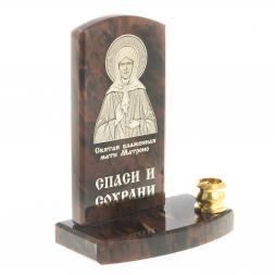 Икона с подсвечником "Св. Матрона Московская" камень обсидиан