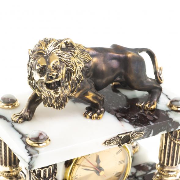 Каменные часы с бронзой &amp;quot;Лев на охоте&amp;quot; камень мрамор 123384