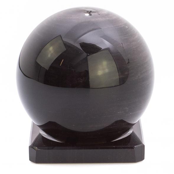 Шар из серого обсидиана 11 см на подставке 124720