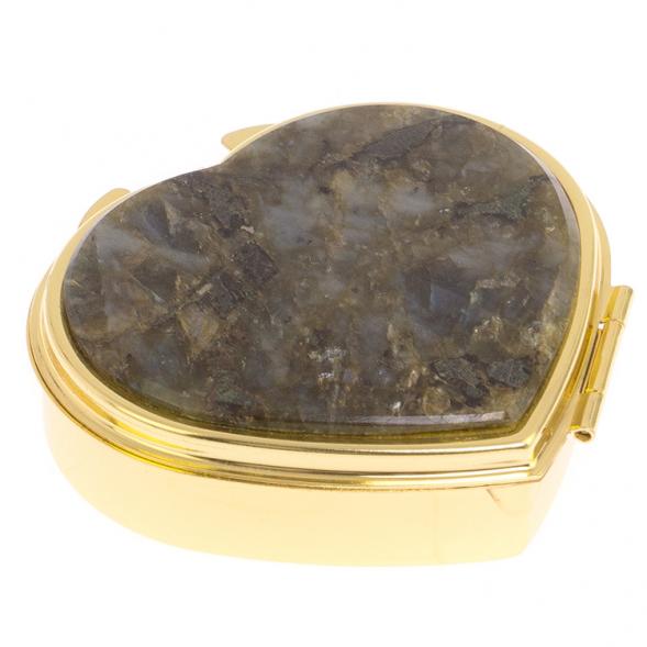 Таблетница &amp;quot;Сердце&amp;quot; на 3 отделения камень лабрадор цвет золото 126077