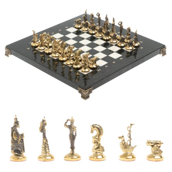 Шахматы &amp;quot;Итальянская война&amp;quot; фигуры бронза доска 28х28 см из мрамора 128249