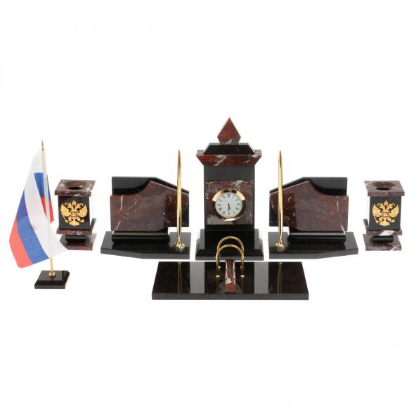 Настольный набор с гербом и флагом России камень креноид змеевик 129651
