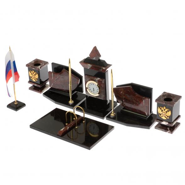 Настольный набор с гербом и флагом России камень креноид змеевик 129651