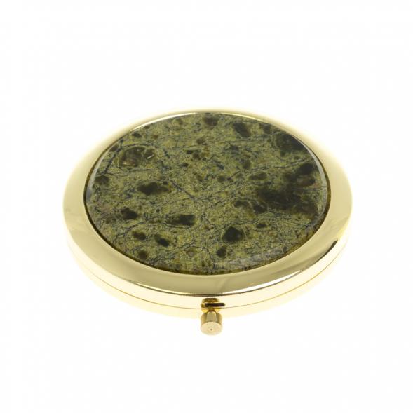 Зеркальце с кнопкой карманное камень змеевик цвет золото 121529