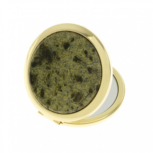 Зеркальце с кнопкой карманное камень змеевик цвет золото 121529