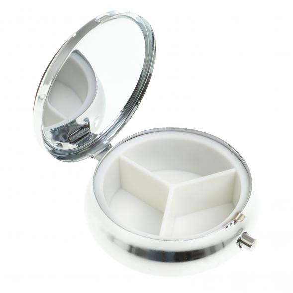 Сувенирная таблетница органайзер / контейнер для хранения таблеток, лекарств с делителем на 3 отделения камень флюорит цвет серебро