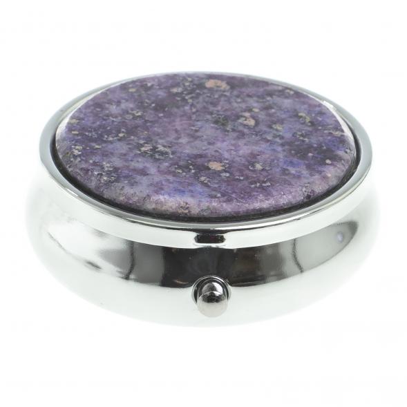 Сувенирная таблетница органайзер / контейнер для хранения таблеток, лекарств с делителем на 3 отделения камень флюорит цвет серебро