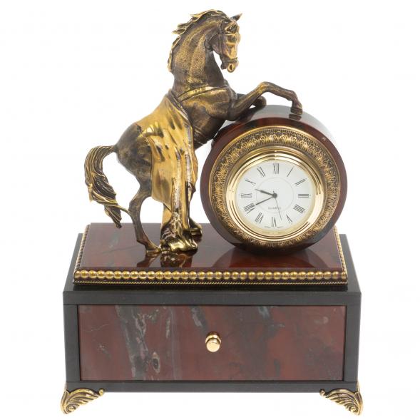 Часы со шкатулкой &amp;quot;Конь на дыбах&amp;quot; бронза яшма уральская 113151