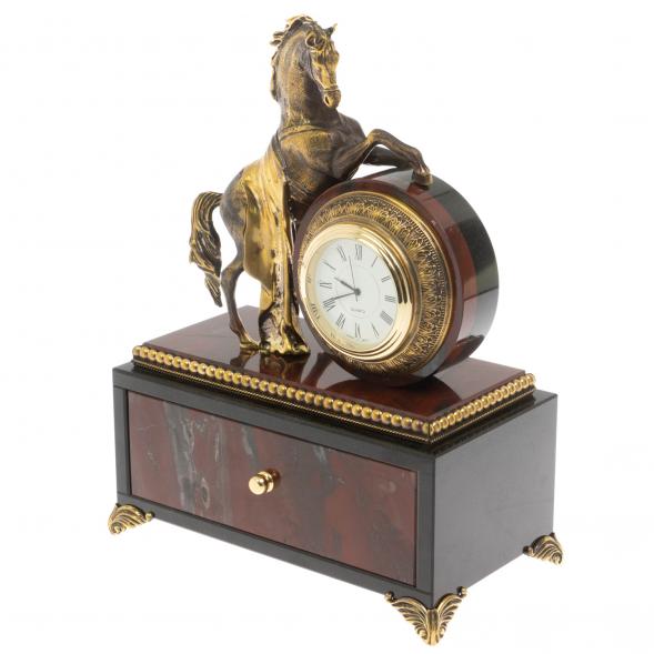 Часы со шкатулкой &amp;quot;Конь на дыбах&amp;quot; бронза яшма уральская 113151