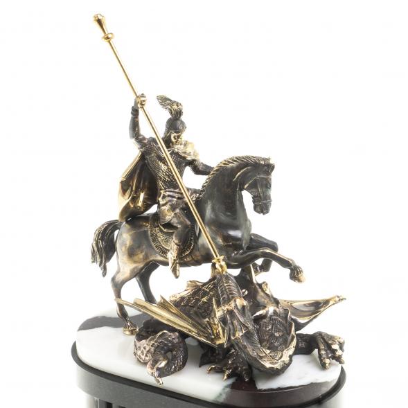 Бронзовые часы на камне &amp;quot;Георгий Победоносец&amp;quot; мрамор в кейсе 123385