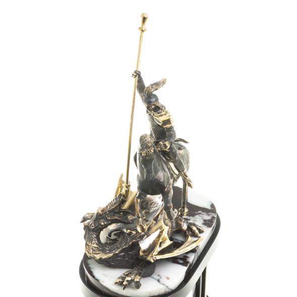 Бронзовые часы на камне &amp;quot;Георгий Победоносец&amp;quot; мрамор в кейсе 123385