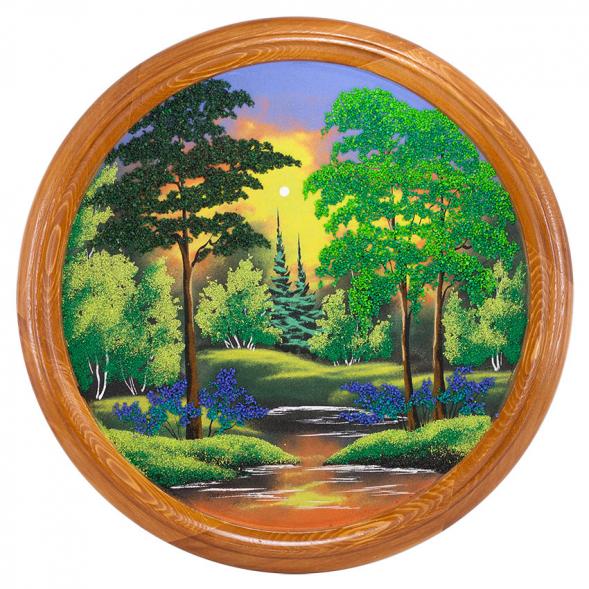 Панно каменное на тарелке из дерева &amp;quot;Летний пейзаж&amp;quot; 50 см 111130