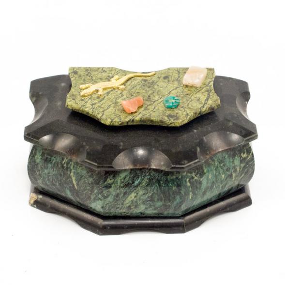 Шкатулка из камня &amp;quot;Домик&amp;quot; малая змеевик 14х9х7,5 см 112313