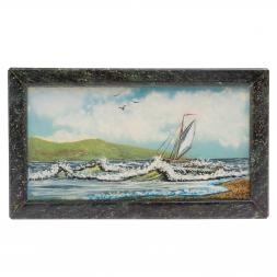 Картина из камня "Морской пейзаж" рамка змеевик 31х19 см