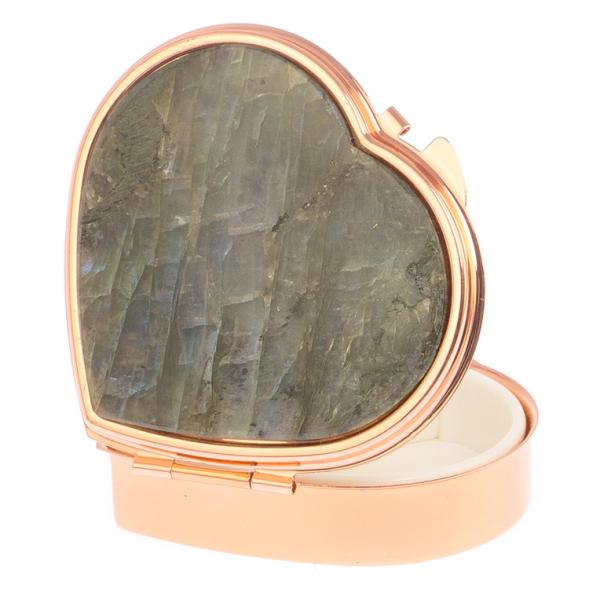 Таблетница &amp;quot;Сердце&amp;quot; на 3 отделения камень лабрадор цвет красное золото 126078