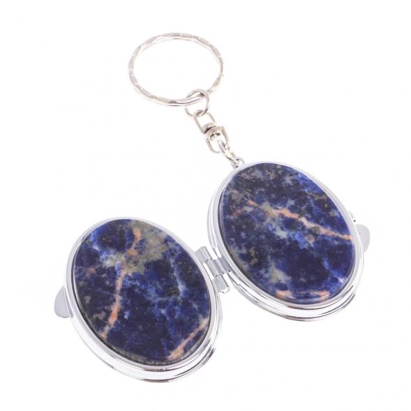 Складное зеркало брелок из содалита овальное 126614