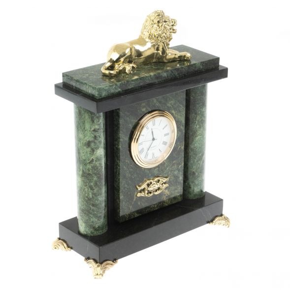 Настольные часы &amp;quot;Лев&amp;quot; из шабровского змеевика 127146