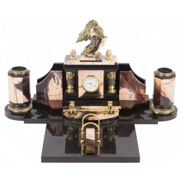 Настольный набор &amp;quot;Орлиная голова&amp;quot; из яшмы с бронзовым литьем 118704