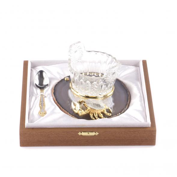 Подарочная икорница &amp;quot;Краб&amp;quot; на агате Златоуст 121340