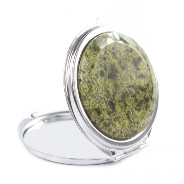Зеркальце карманное круглое из змеевика серебристое 121530