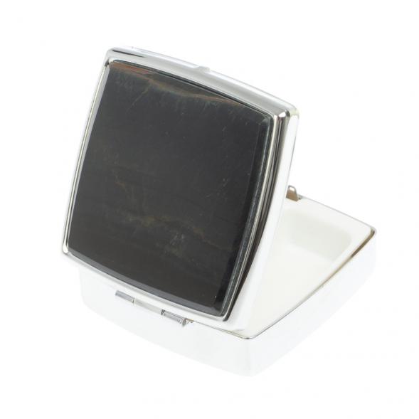 Таблетница на 2 отделения камень соколиный глаз цвет серебро 126991