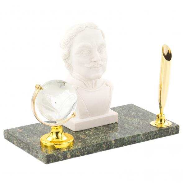 Подставка под ручку &amp;quot;Бюст Петр I&amp;quot; мрамолит змеевик 120202