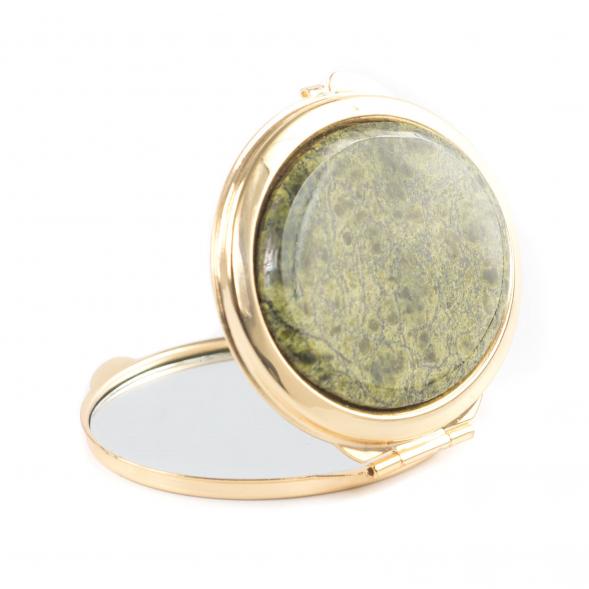 Зеркальце карманное овальное из змеевика золотистое 121531