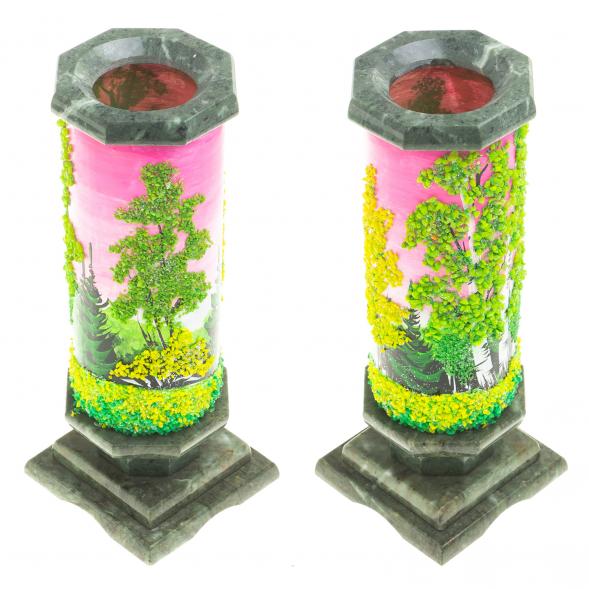 Ваза из камня декоративная &amp;quot;Летний пейзаж&amp;quot; рисунок из каменной крошки 8,5х8,5х22 см