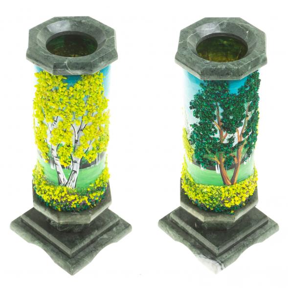 Ваза из камня декоративная &amp;quot;Летний пейзаж&amp;quot; рисунок из каменной крошки 8,5х8,5х22 см