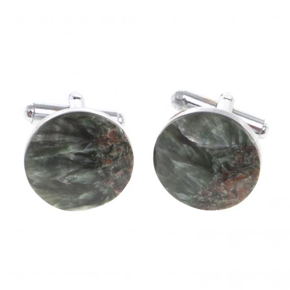 Запонки камень серафинит круглые 124427