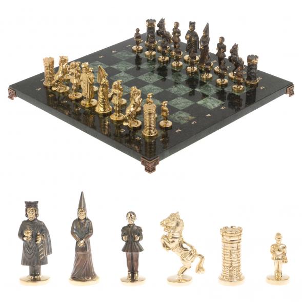Шахматы подарочные &amp;quot;Камелот&amp;quot; из бронзы и шабровского змеевика 40х40 см 126838