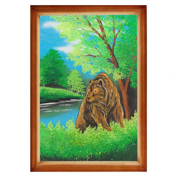 Картина &amp;quot;Медведь&amp;quot; багет дерево 46х66 см, каменная крошка 112287