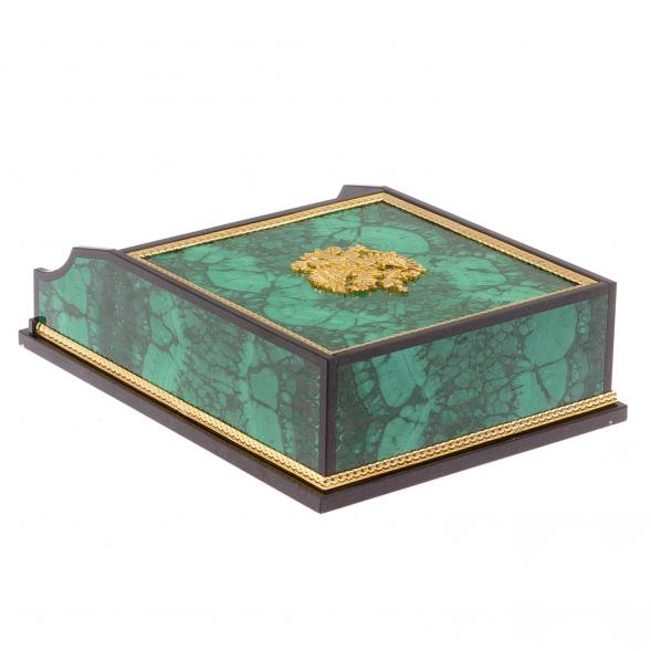 Лоток для бумаг А4 из малахита с гербом РФ двухъярусный 125313