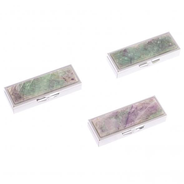 Таблетница на 3 отделения камень флюорит цвет серебро 125943